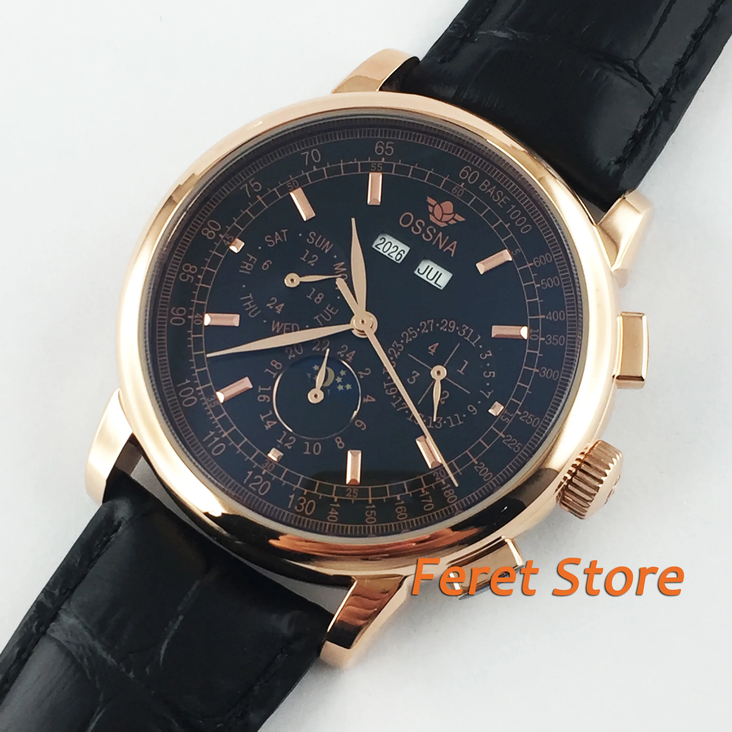 

Модные трендовые Роскошные Брендовые мужские часы Ossna цвета розового золота с автоматическим механизмом и черным циферблатом