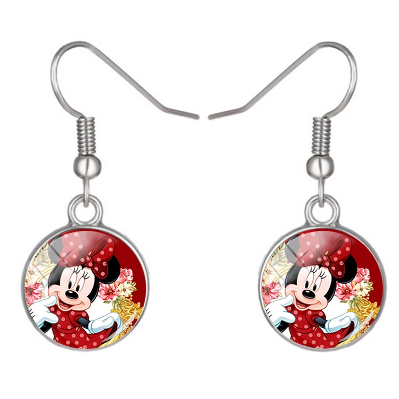 

Disney Creative Design Minnie Fish Hook Earrings Handmade Glass Cabochon Earrings Jewelry Couple Friends Jewelry
