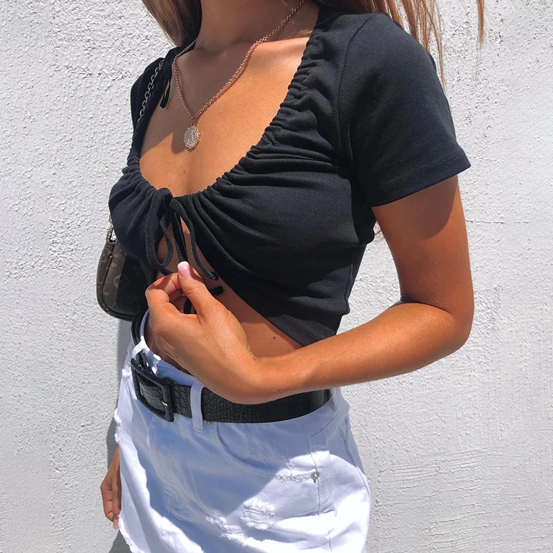 Женский кардиган с вырезами ArtSu укороченный топ на шнуровке красные короткие