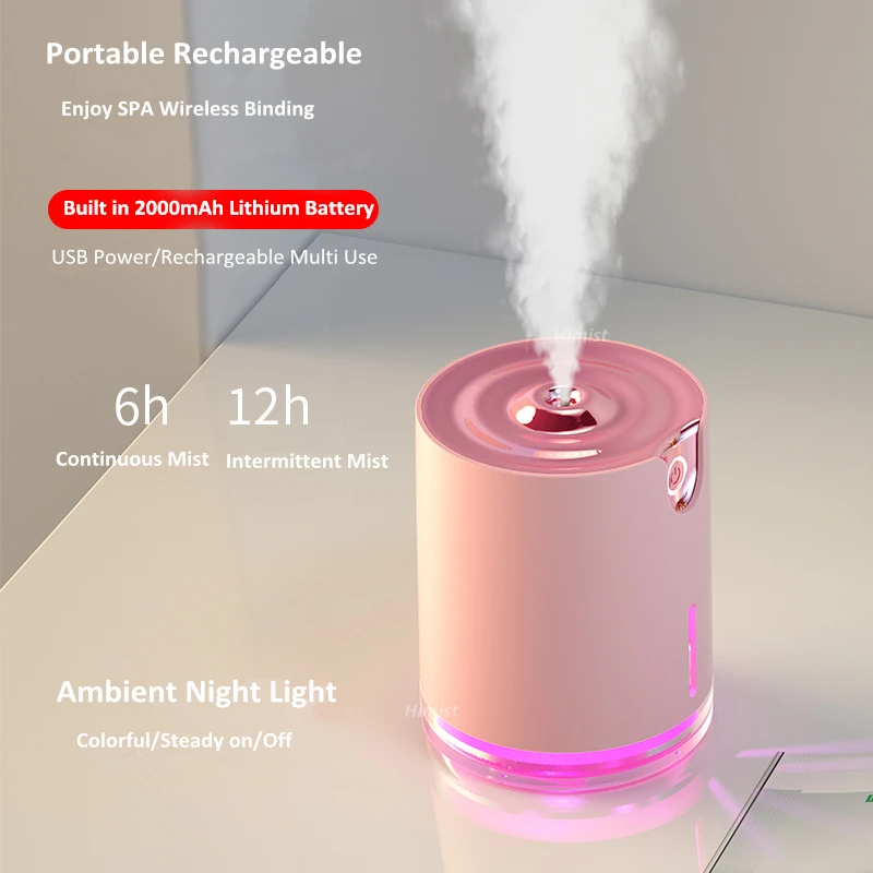 

300ml Ultrasonic Humidifier 2000mAh Battery Operated USB Rechargeable Portable Aroma Air Difuser Essential Oil Mist Maker Fogger