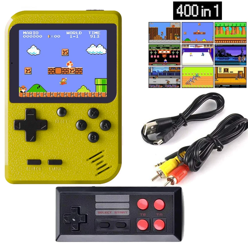 Yellow Tiptop 400 В 1 игры мини портативный игровой плеер Ретро SUP плюс Ретро видео игровая консоль 400 классические игры в 1 для двух игроков - Цвет: Yellow