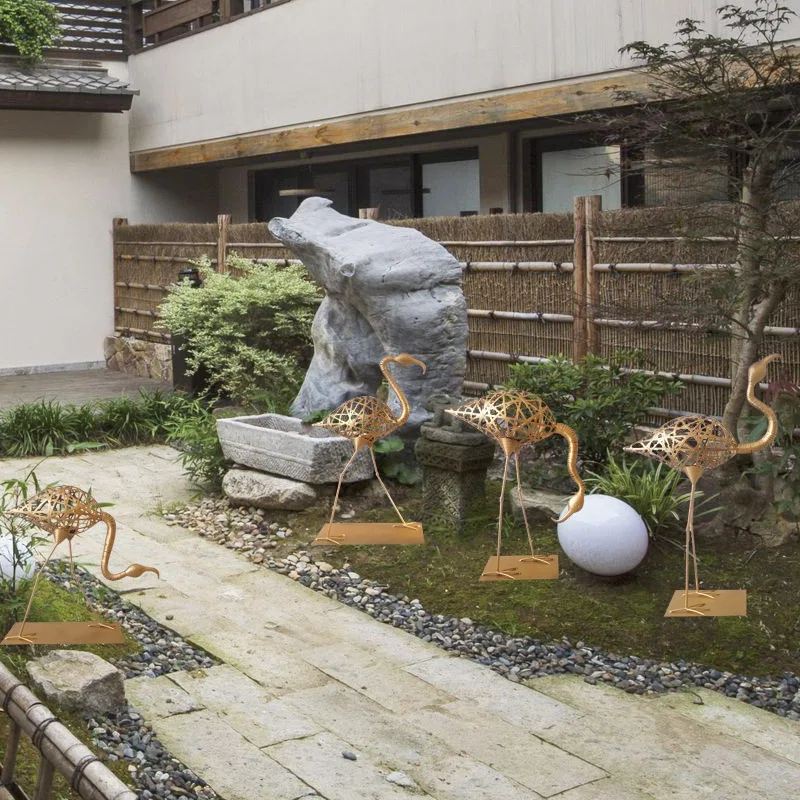 Decoraci&oacute;n de escultura de jard&iacute;n, adornos de Metal de estilo europeo para suelo exterior, flamenco de hierro forjado, accesorios de boda-3