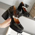 Женские туфли на высоком каблуке, черные туфли-лодочки с квадратным носком, на массивной платформе, кожаные туфли с ремешком и пряжкой в стиле ретро, 2021
