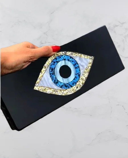 Женский акриловый кошелек Evil Eye черный длинный на плечо вечерние дорожные
