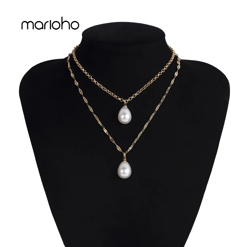 Модное многослойное жемчужное ожерелье с подвеской в виде шарика золотого цвета