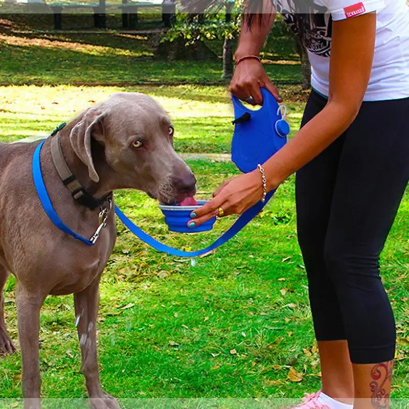 

Retractable Dog Leash With Folding Dog Feed Bowl Water Bottle Outdoor Travel Walking Running Traction Rope Dog Supplies