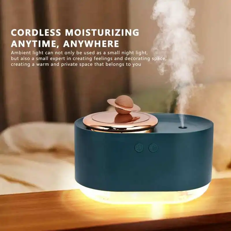 

2 in 1 Rotating Planet Humidifier USB Charging Cordless Mute Spray Humidification for Home 1200MAH