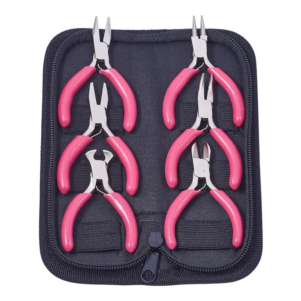 Set With Bag Мини ювелирный набор Клещи DIY ювелирные инструменты и оборудование для изготовления ювелирных изделий из углеродистой стали DeepPink, 70~ 80x40~ 52x6~ 9mm - Цвет: Set With Bag