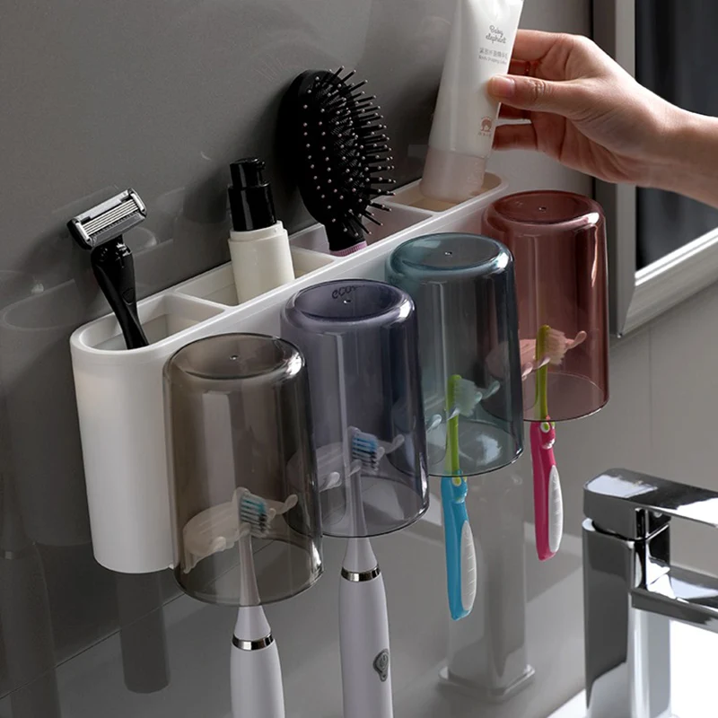 ecoco multifunctional toothbrush holder with cups toothpaste dispenser wall mount storage rack tools set bathroom accessories free global shipping