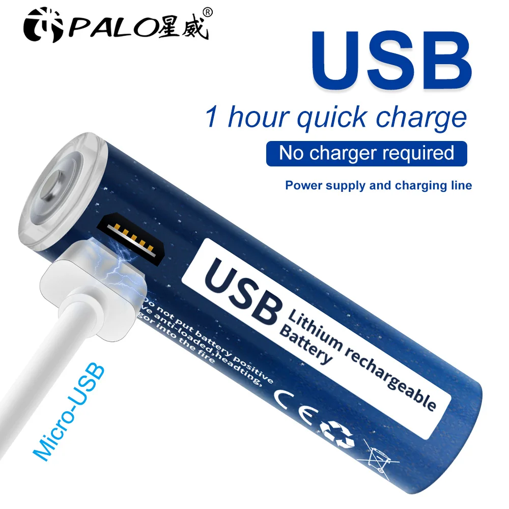 

PALO 100% Capacity 1110 mWh 1.5V AAA Rechargeable Battery AAA USB li-ion Batteries for Remote control wireless mouse + USB Cable