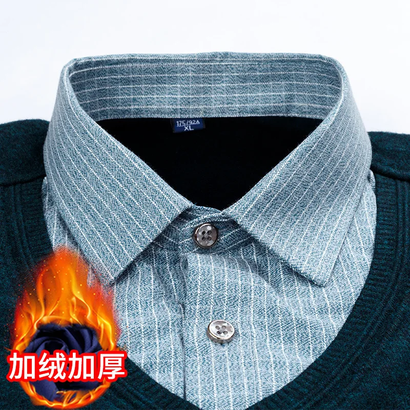 

Quality Men's Winter Warm Soft Casual Shirt Sweater Cardigan Long Sleeve Shirt Collar Cardigan Flannel Men Home Dress Shirt
