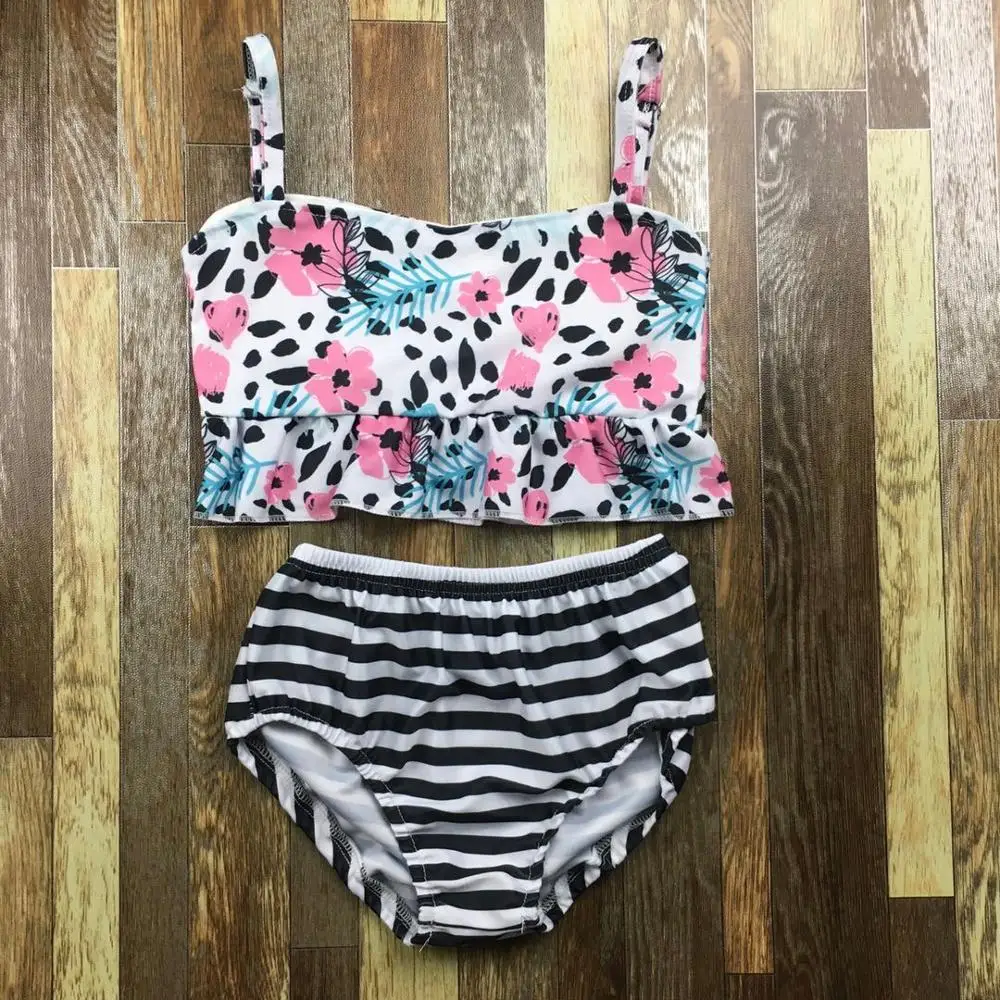 

floral and stripe print girl summer swimming outfit 88