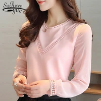 fashion korean women tops and blouses 2021 long sleeve chiffon women shirt ladies tops blusas pinkwhite blouse shirts 620g