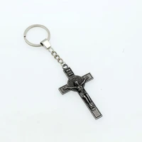 2pcs saint 3colors catholicism travel protection key chain benedict medal cross crucifix antique silver rings k1783