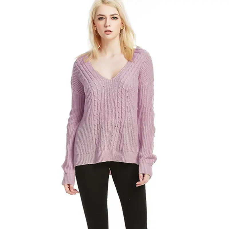 Женский трикотажный свитер с длинным рукавом однотонный Асимметричный пуловер