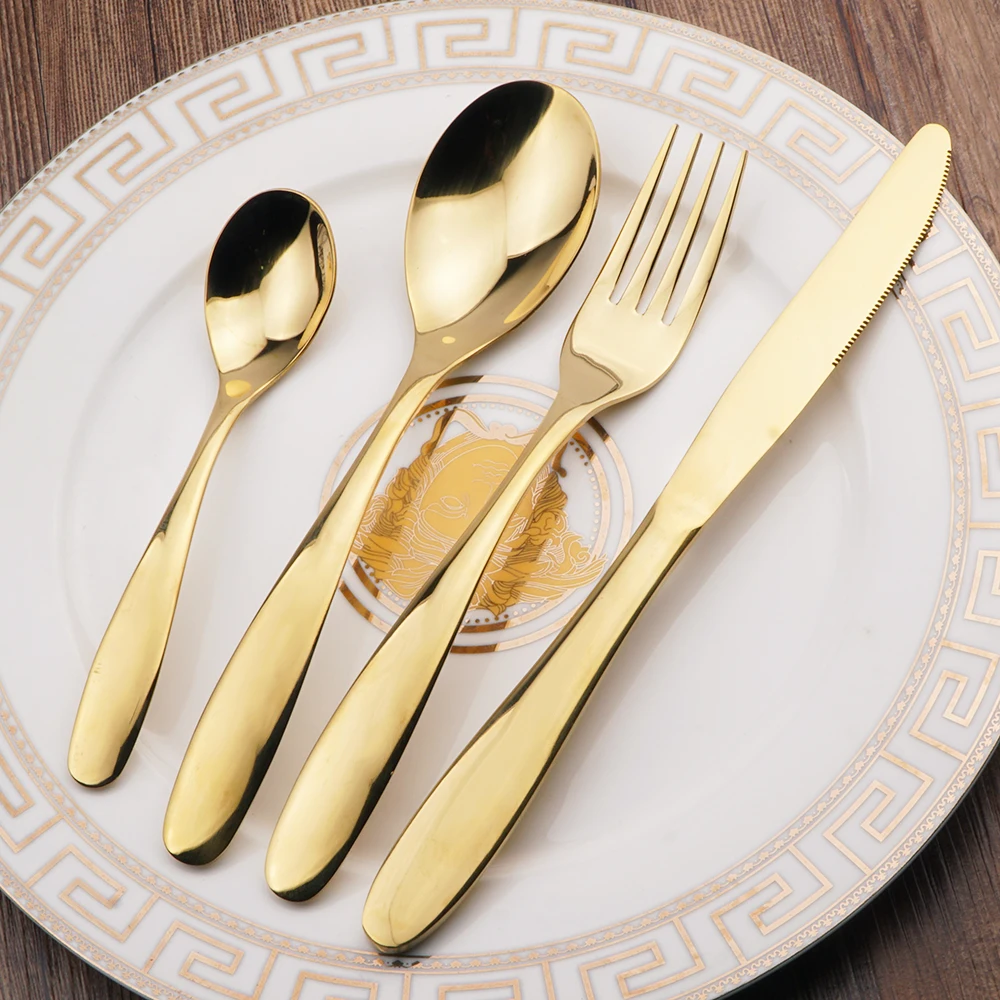 Роскошные столовые приборы из нержавеющей стали позолоченный набор посуды