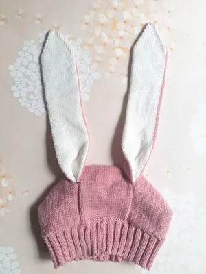 Pink Детские шапки с заячьими ушками, мягкие теплые шапки, милые вязаные шерстяные шапки с кроличьими ушками для малышей, шапки унисекс для маленьких От 0 до 3 лет, реквизит для фотосессии новорожденных - Цвет: Pink