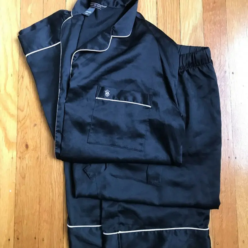 Осенне-зимние женские шелковые атласные пижамные комплекты с отложным