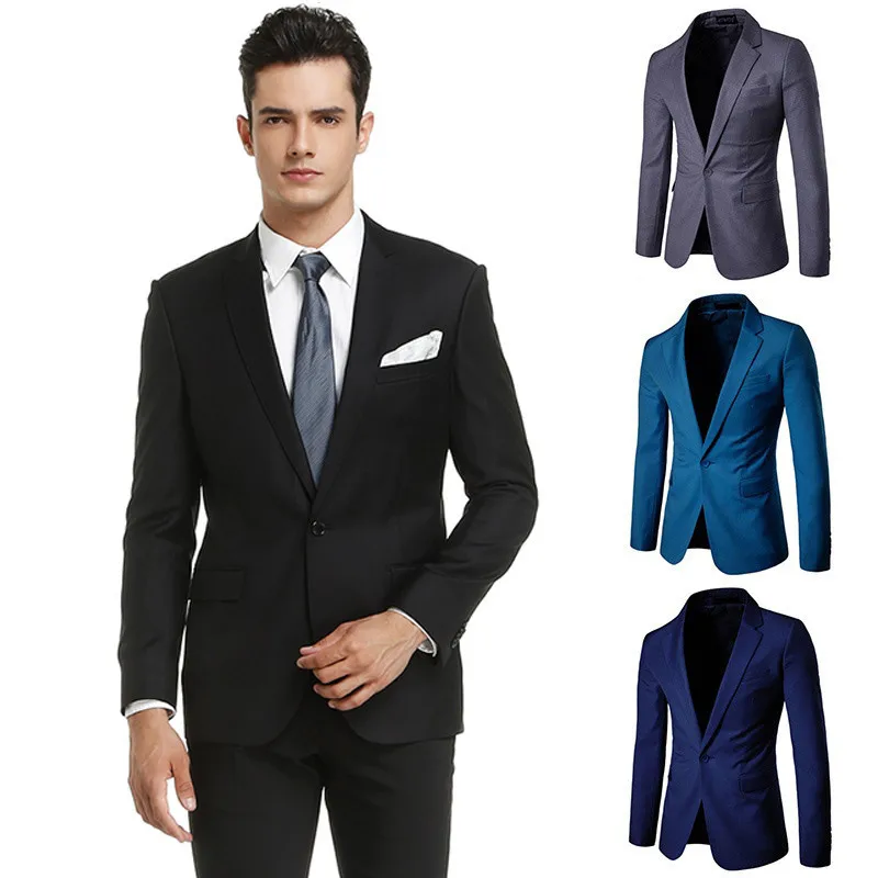 

Men's Casual Suit Single-breasted One Button Solid Color Turn Down Color Cardigan Tops Long Sleeve Slim Business Suit