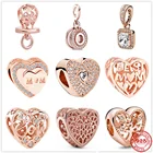 Новый 925 пробы серебро Игристые сердце дерево из бисера Подвески из розового золота подходят ко дню матери Pandora Подвески из Браслеты Для женщин, сделай сам, ювелирное изделие