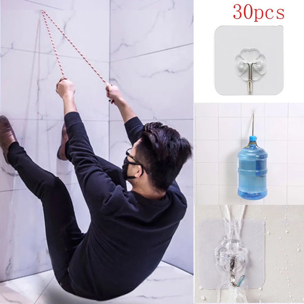 

30PCS Transparent Wall Hooks Kitchen Bath Door Adhesive Hook Multi-Purpose Organizer Traceless Strong Suction Cup Sucker Hanger