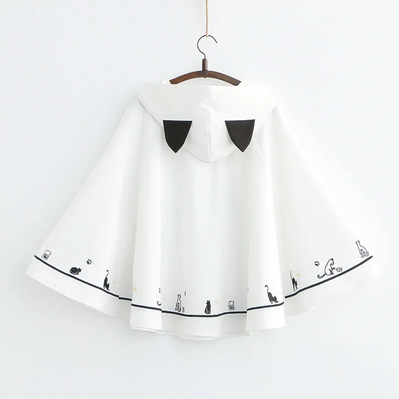 Женский плащ в стиле Харадзюку с вышитыми кошачьими лапками и ушками японском