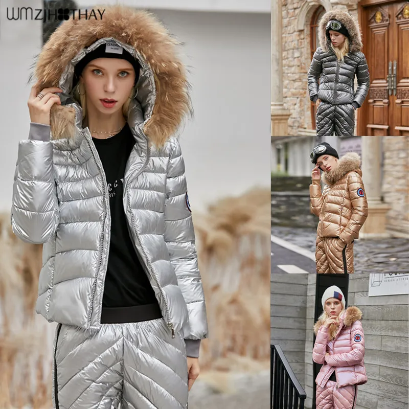 Модный теплый хлопковый Яркий кожаный женский костюм зимняя одежда с большим