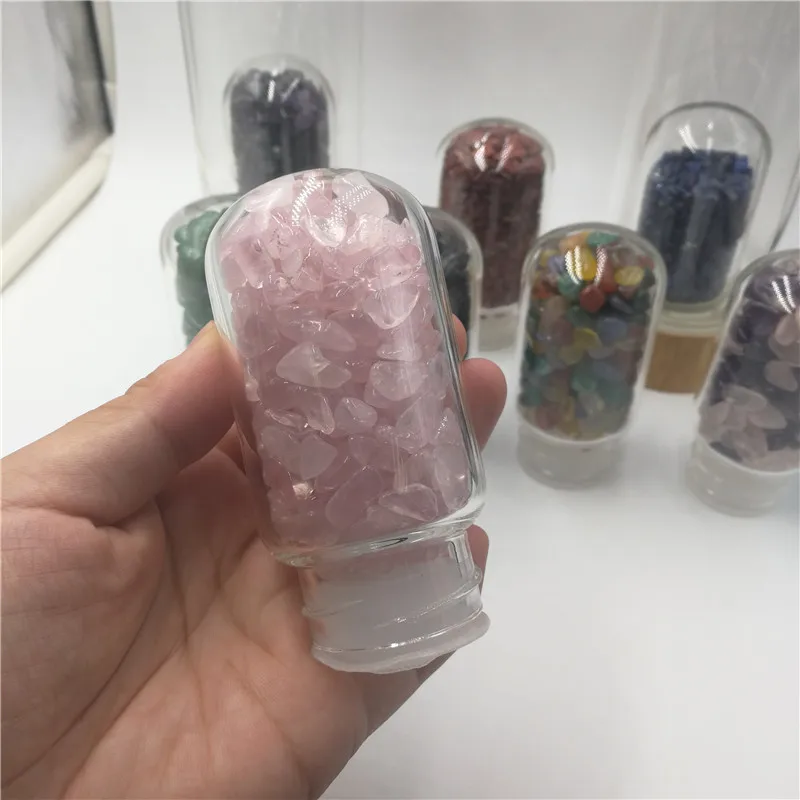 Креативный натуральный кристалл кварца стеклянная бутылка для воды гравий неправильной формы камень чашка точка исцеляющий Infused Elixir чашка для подарков - Цвет: rose quartz