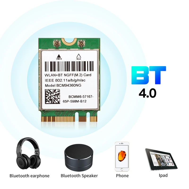 Адаптер Wi Fi Hackintosh MacOS BCM94360NG 1200 Мбит/с Bluetooth 4 0 802.11AC 2 4G/5 ГГц|Сетевые карты| |