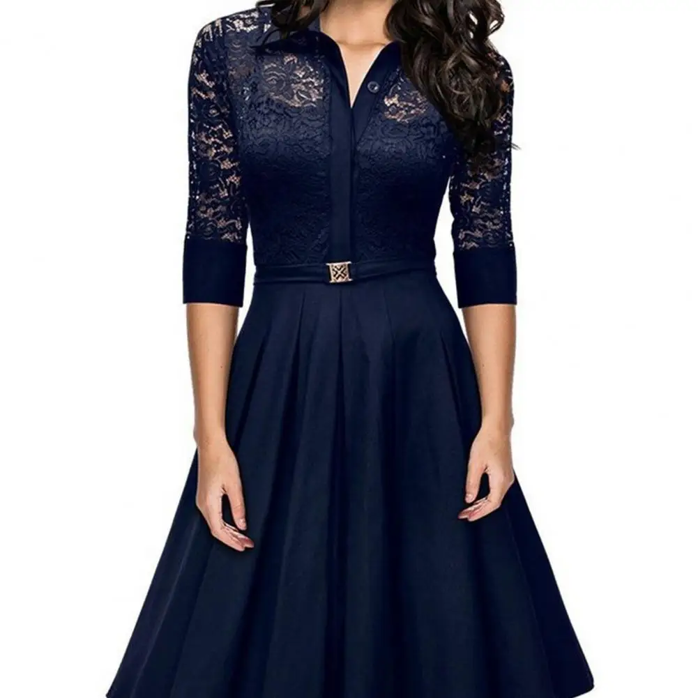 

A Line Elegant Women Dress V-Collar Polyester Elegant Romantic Pullover Female Dress Party Supplies Black XXXL