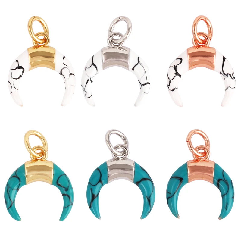 Мини-подвеска в виде рога быка, Луны, Howlite, покрытая 18-каратным настоящим золотом, ювелирные изделия, ожерелье, браслет, аксессуары (art.: 3920b91cd578d) - 3920b91cd578d