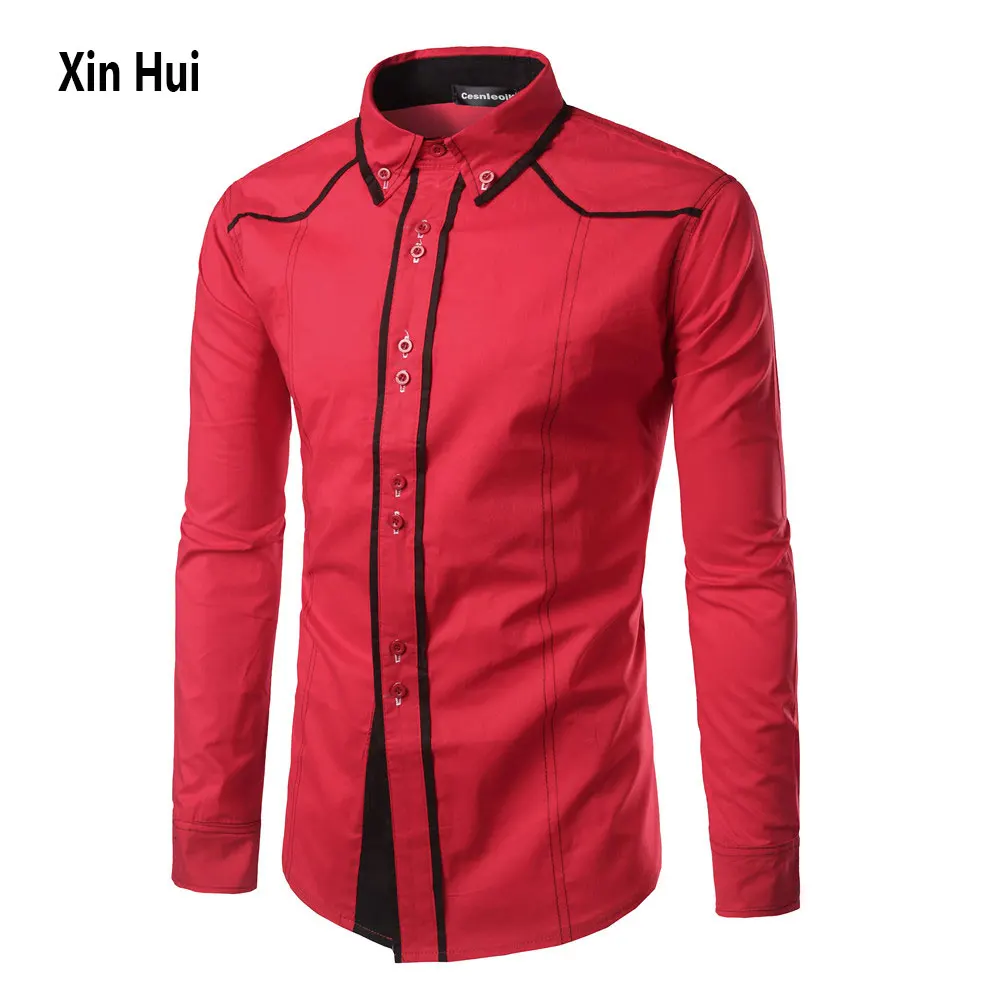 

New Spring Features Shirts Men Casual Jeans Shirt New Arrival Long Sleeve Casual Slim Fit placket personalized stitching shirt