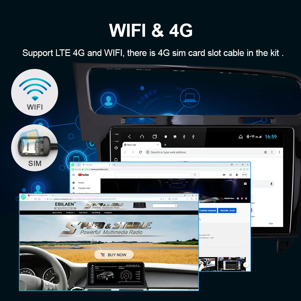 EBILEAN Автомобильный мультимедийный радиоплеер для VW Volkswagen Golf 7 1Din Android 10 0 Авторадио