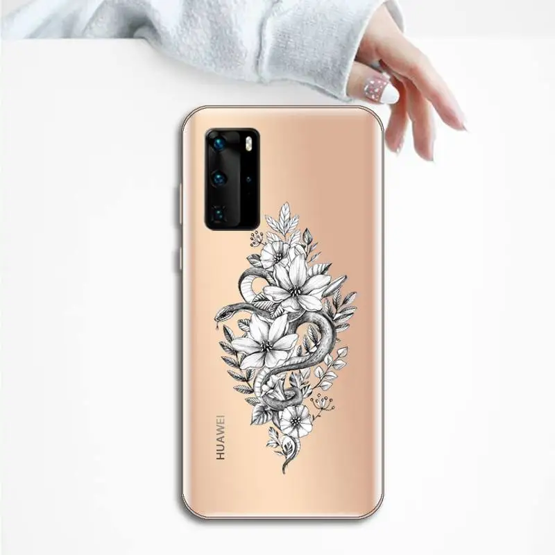 

Rose flower peony skeleton snake Phone Case Transparent for Huawei P honor 8 10i 20 30 40 smart 2019