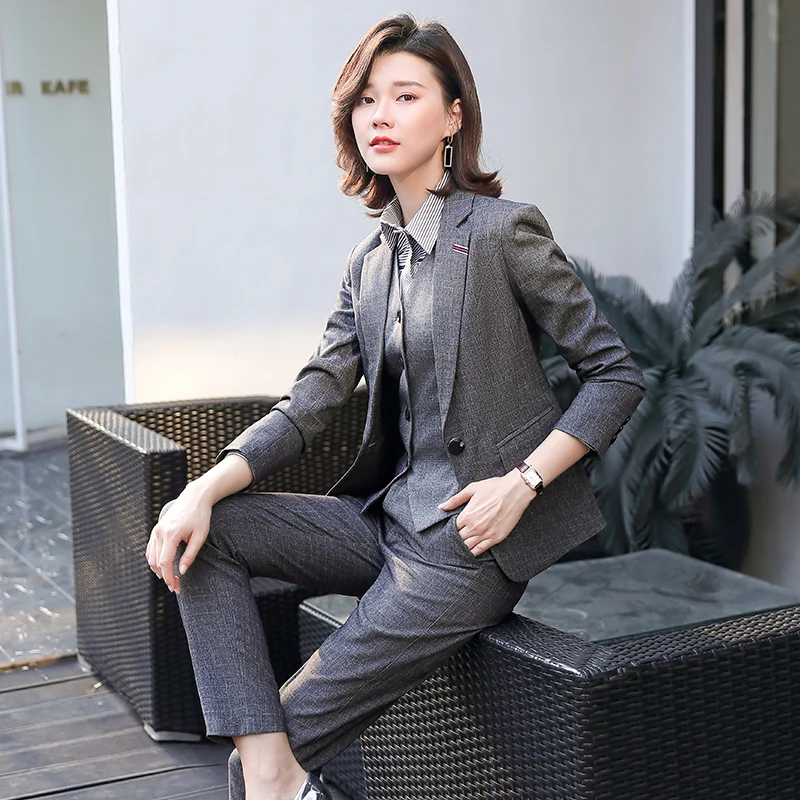 Женский деловой костюм Lenshin из 3 предметов пиджак жилет и брюки высокого качества