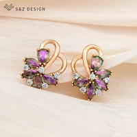 sz design new fashion luxury butterfly colorful crystal dangle earrings for women wedding champagne gold cubic zirconia jewelry