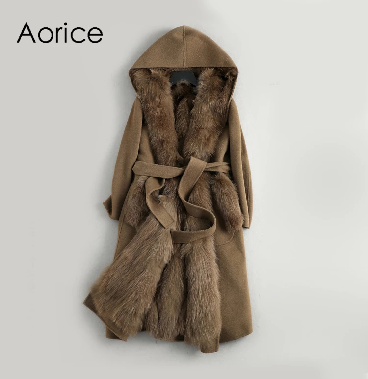 Aorice женские 90% пальто из шерстяной ткани леди лисий меховой воротник досуг осень/зима шерсть длинная верхняя одежда ZY178-2