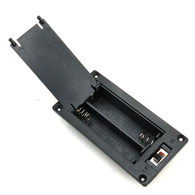 

300pcs/lot 2 X 1.5V AAA Rectangular Embedded Battery Holder Storage Box Case With Switch 2 Slots Batteries Shell Plastic Cover