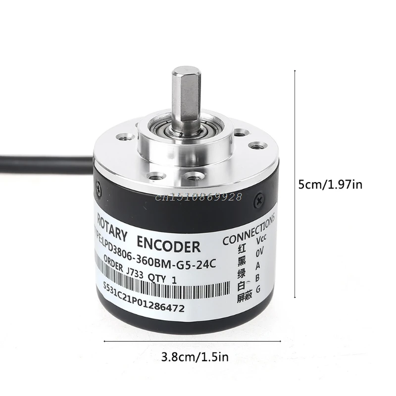 

1 pc DC5V-24V 360P/R Encoder Incremental Rotary 360 Pulses /R AB 2 Phase 6mm Shaft