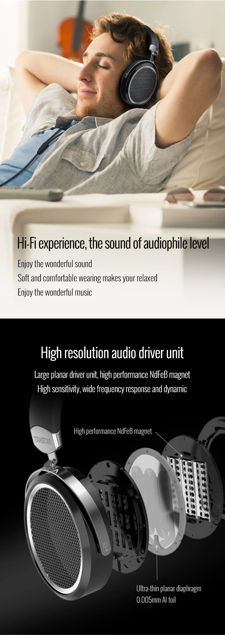 Takstar HF580 Hi-Fi Плоские наушники ультра-большая плоская диафрагма с низким уровнем искажений Шумоподавление для HF сетевой записи hf580