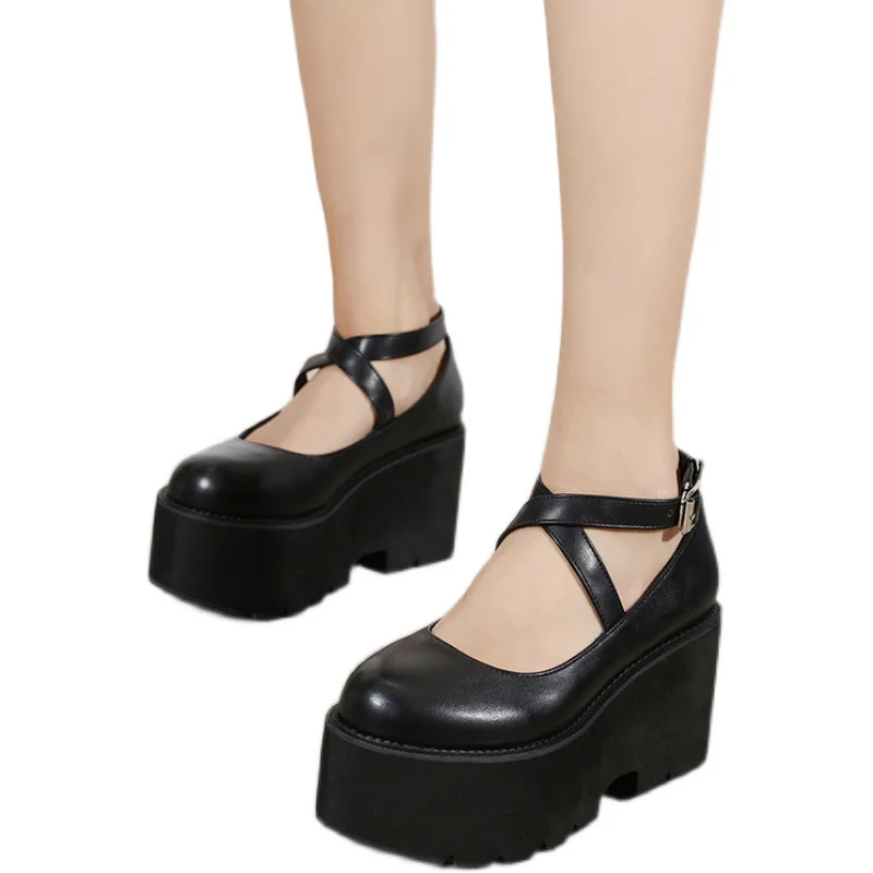 

Chunky Goth Women Shoes T Strap Demonia shoes Platform heels Platforms Buckle Punk Style Lolita big Size 42 Casual Spring Shoes