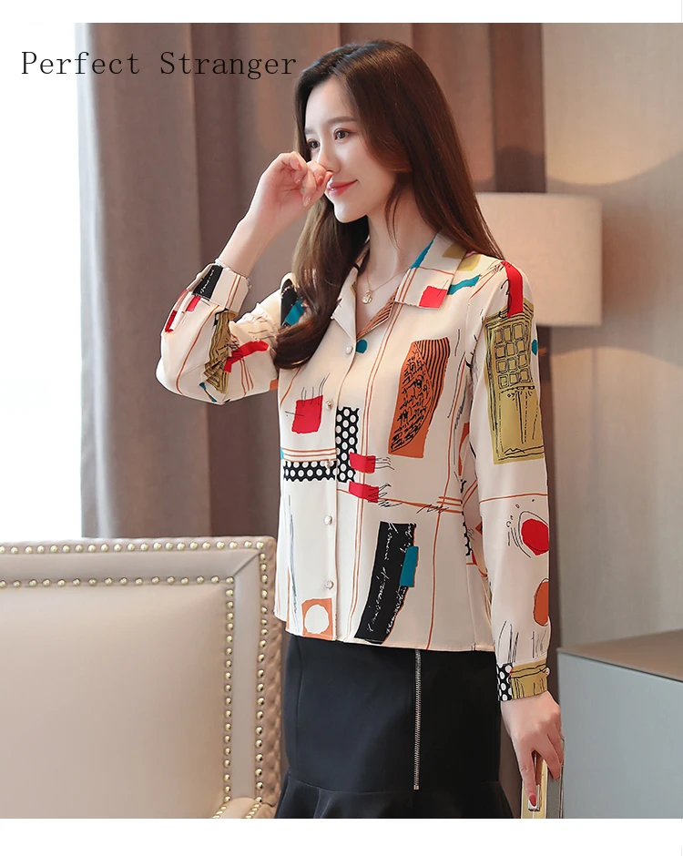 

2020 Spring Autumn New Arrival High Quality Leisure Color BlockTurn-down Collar Long Sleeve Women Chiffon Blouse