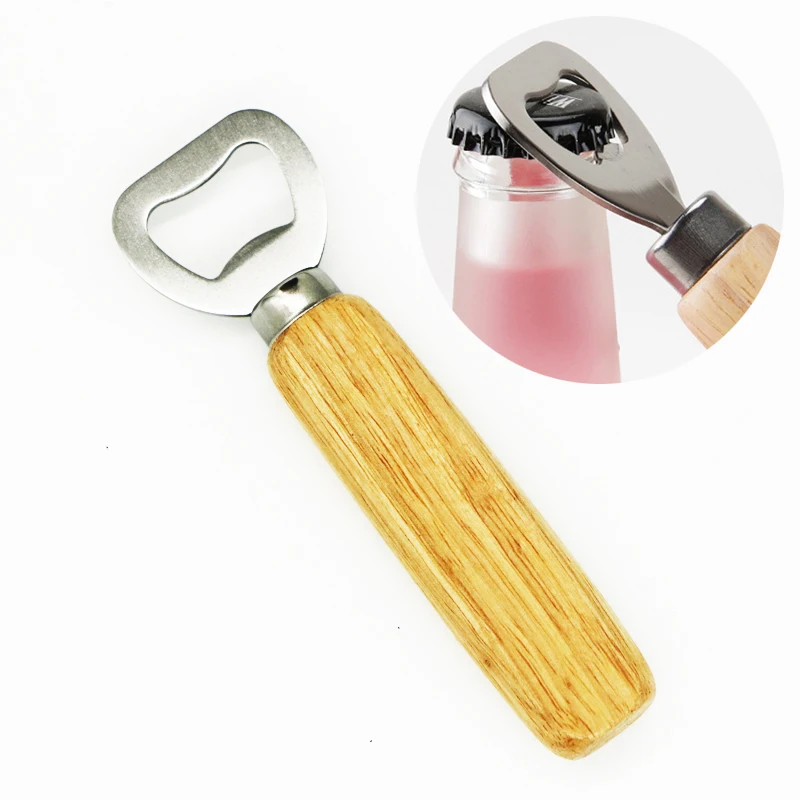 

200 PCS Stainless Steel Wooden Handle Soda Glass Cap Wine Beer Bottle Opener Bartender Openers Kitchen Bar Tools Wholesale K1