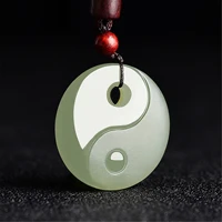 ying yang pendant nephrite amulet for men and women tai chi bagua hetian green jade necklace