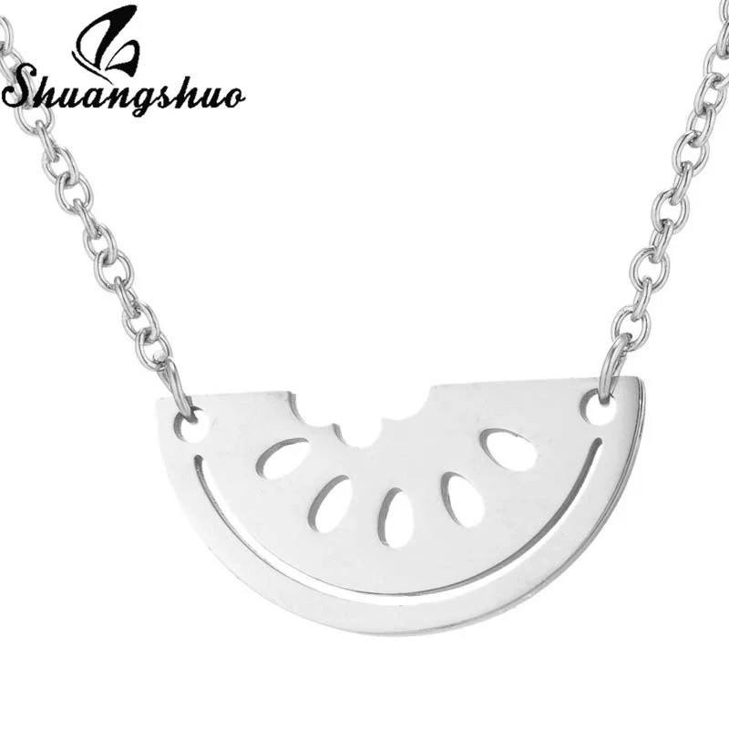 

Shuangshuo Tiny Semicircle Necklace Womens Geometric Watermelon Stainless Steel Pendant Chain Chokers Jewelry Wedding Gifts