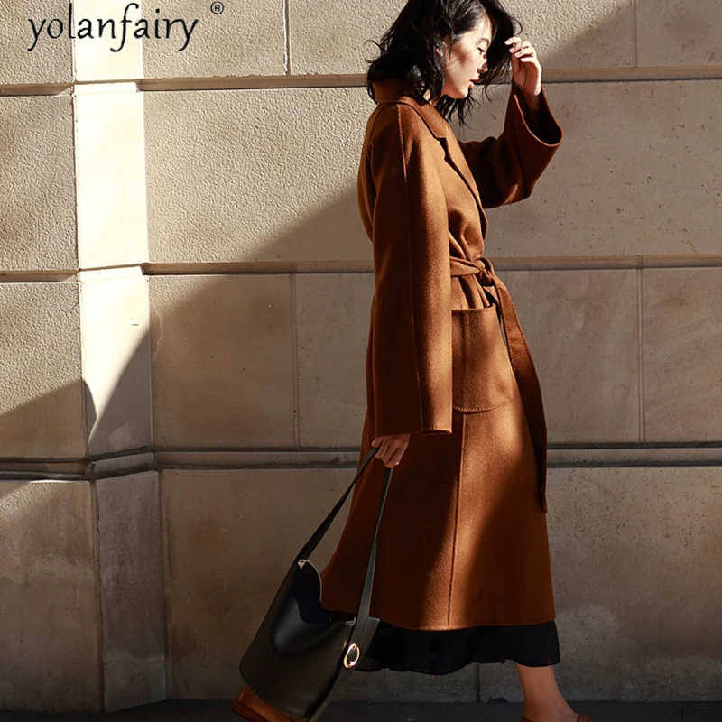 

Длинное шерстяное кашемировое пальто, женская осенняя двухсторонняя Элегантная куртка, корейская модная одежда, пальто и куртки, женское м...