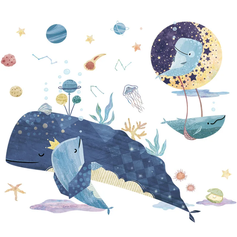 

Children's Room Lovely Whale Wall Sticker Universe Star Sky Sea Sticker Drawing Paper Bedroom Sofa Background Wall Sticker