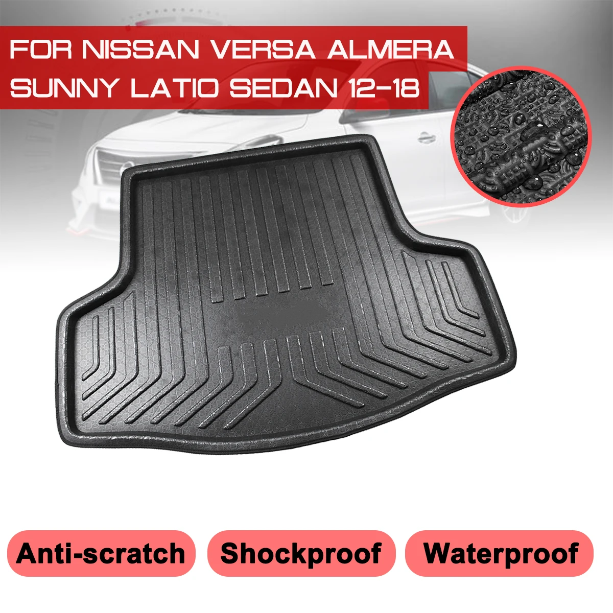 

Car Rear Trunk Boot For Nissan Versa Almera Sunny Latio Sedan 2012-2018 Waterproof Floor Mats Carpet Anti Mud Tray Cargo Liner