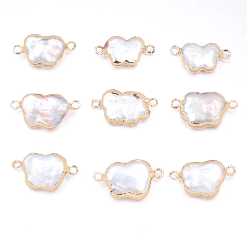 

5pc Natural Freshwater Pearl Connector Pendant Irregular Double Hole Charm Jewelry Making DIY Necklace Accessories 10x20-12x22mm