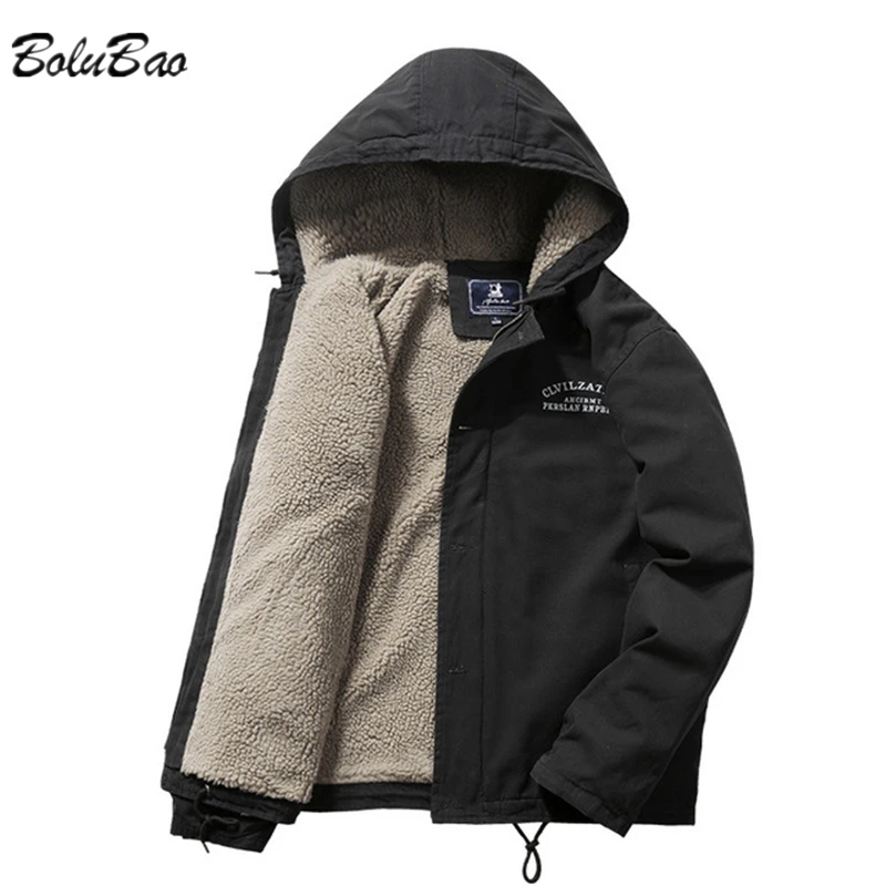 BOLUBAO Winter Men's Fashion Thick Jacket Coat Plus Velvet Padded Safari Style Parka Jacket Streetwear Casual Warm Jacket Male